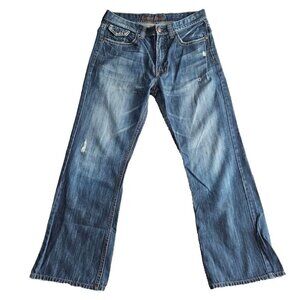 Guess Jeans Men's 34x31 Relaxed Boot Cut Medium Wash Blue Flap Pocket Embroidery